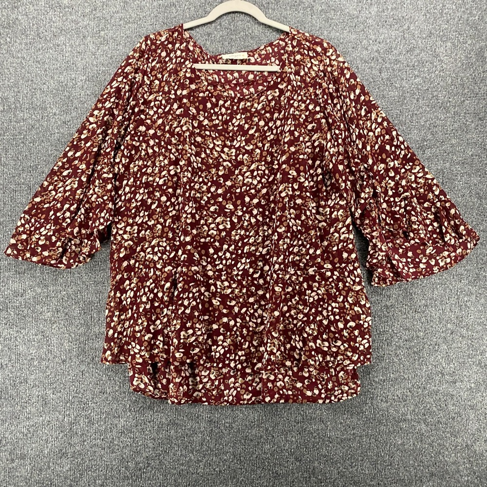 Umgee Blouse Top Women L Leopard Print Button Up Lightweight Sheer Hippie Casual